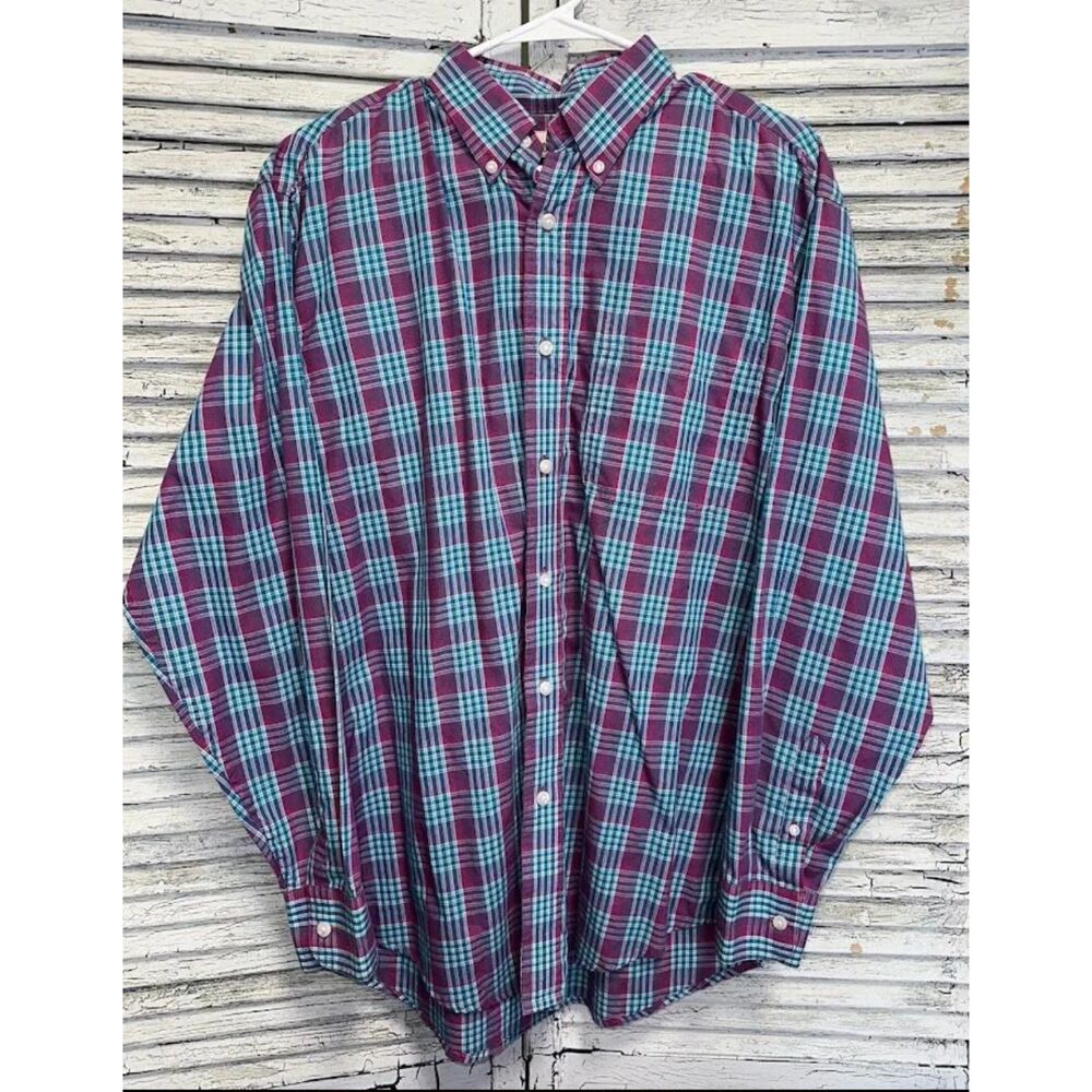 Men's Blue/Pink Wrangler Riata Button Up Shirt Size Medium